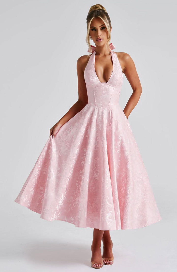 Women's Wedding Guest Floral Halter Dress | Midi