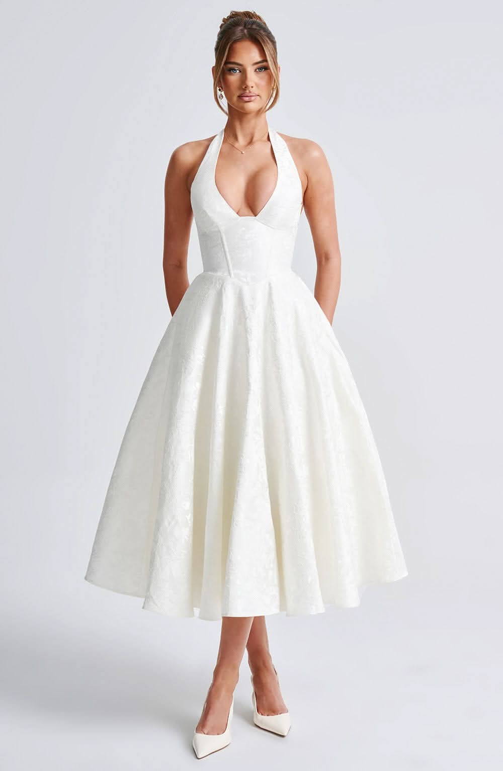 Women's Wedding Guest Floral Halter Dress | Midi