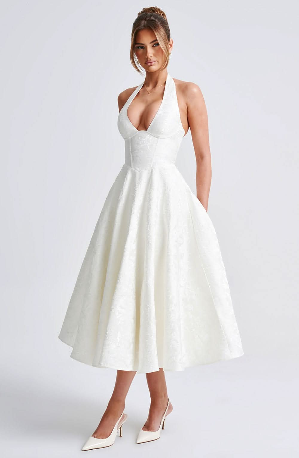 Women's Wedding Guest Floral Halter Dress | Midi
