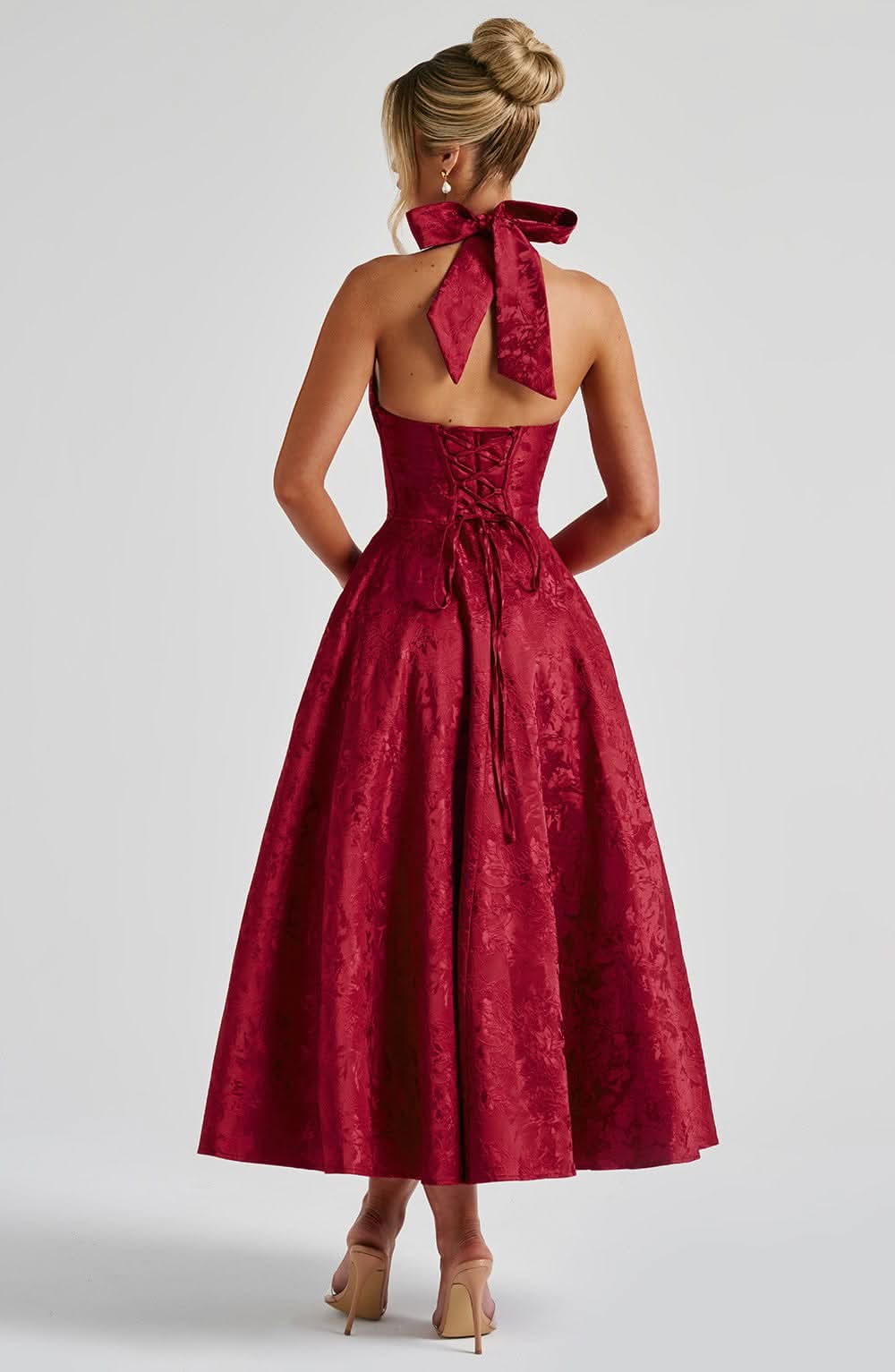 Women's Wedding Guest Floral Halter Dress | Midi