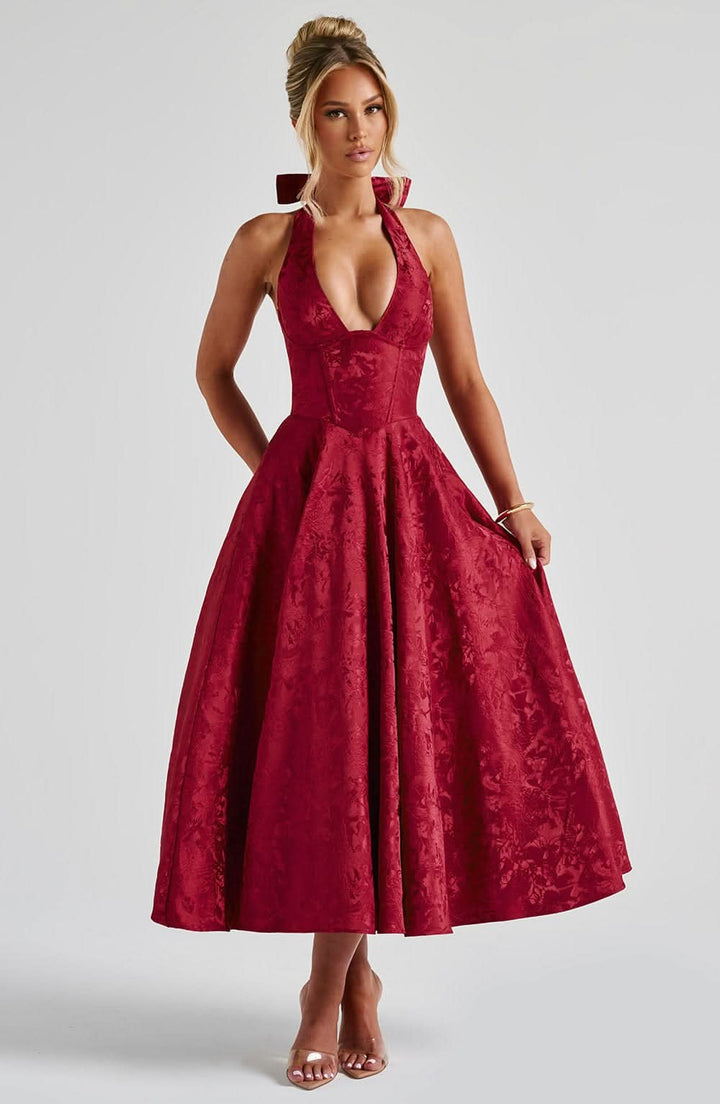 Women's Wedding Guest Floral Halter Dress | Midi