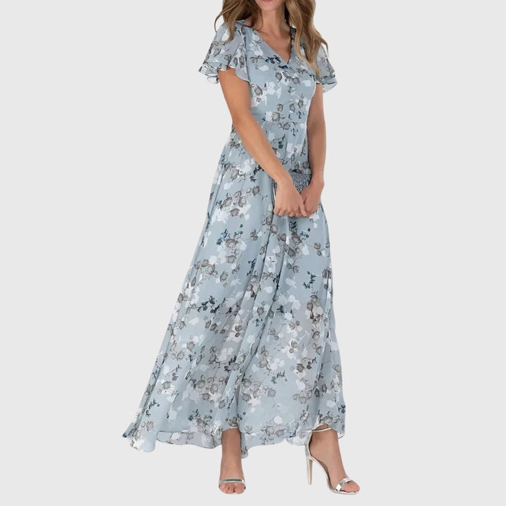 Women's Flutter Sleeve Flowy Floral Dress | Maxi