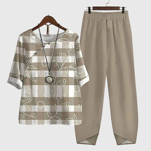 Women's Summer Printed Blouse and Trouser Set | Two Piece