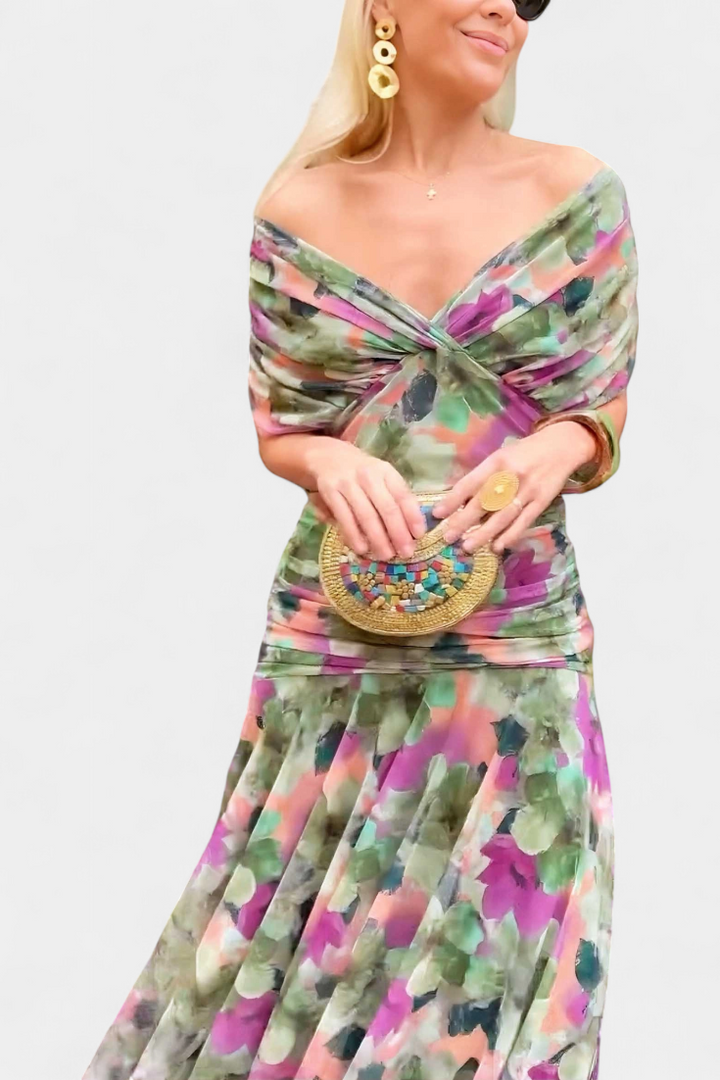 Women's Elegant Wedding Guest Off Shoulder Dress | Maxi