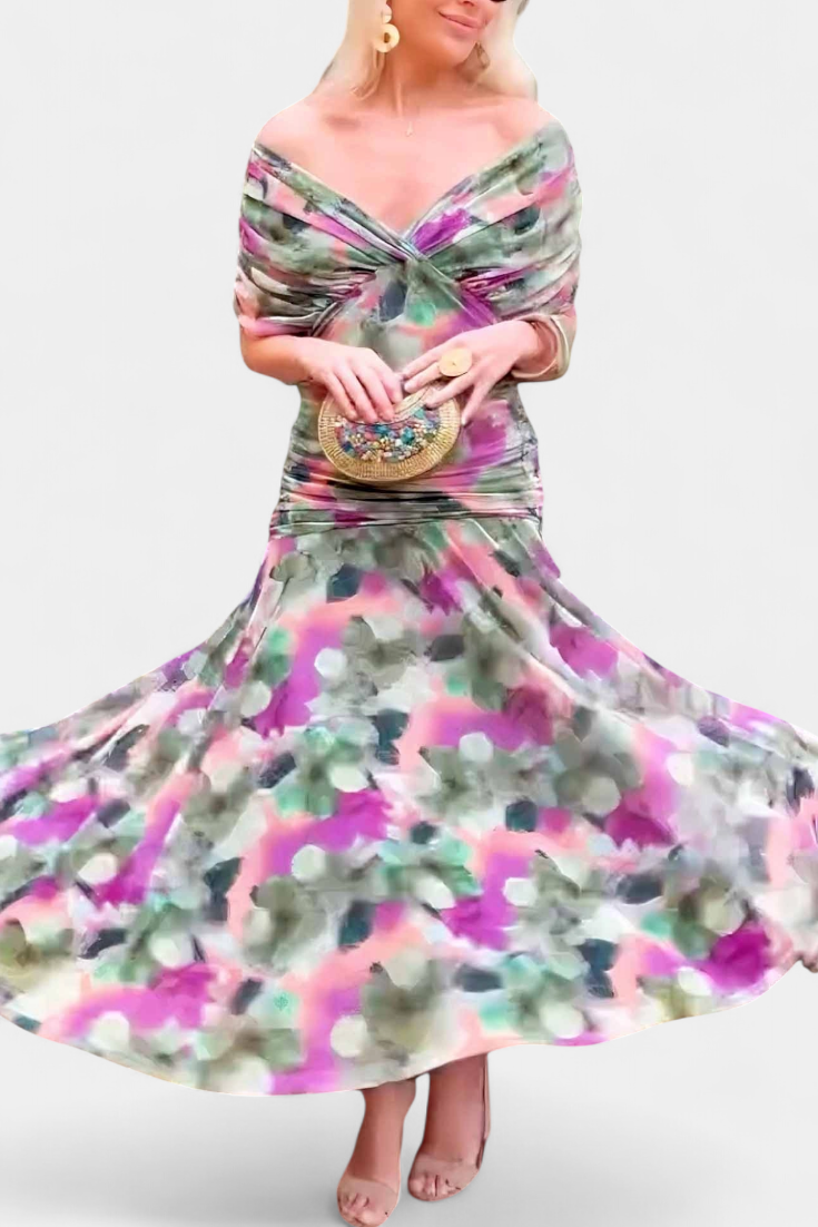 Women's Elegant Wedding Guest Off Shoulder Dress | Maxi