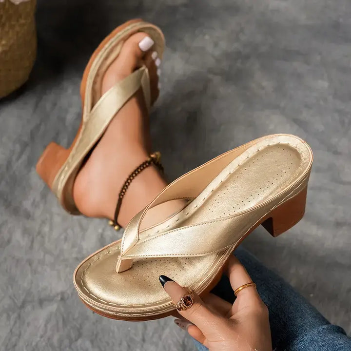 Women's Casual Low Block Heel Thong Slipper Sandals | Orthopedic