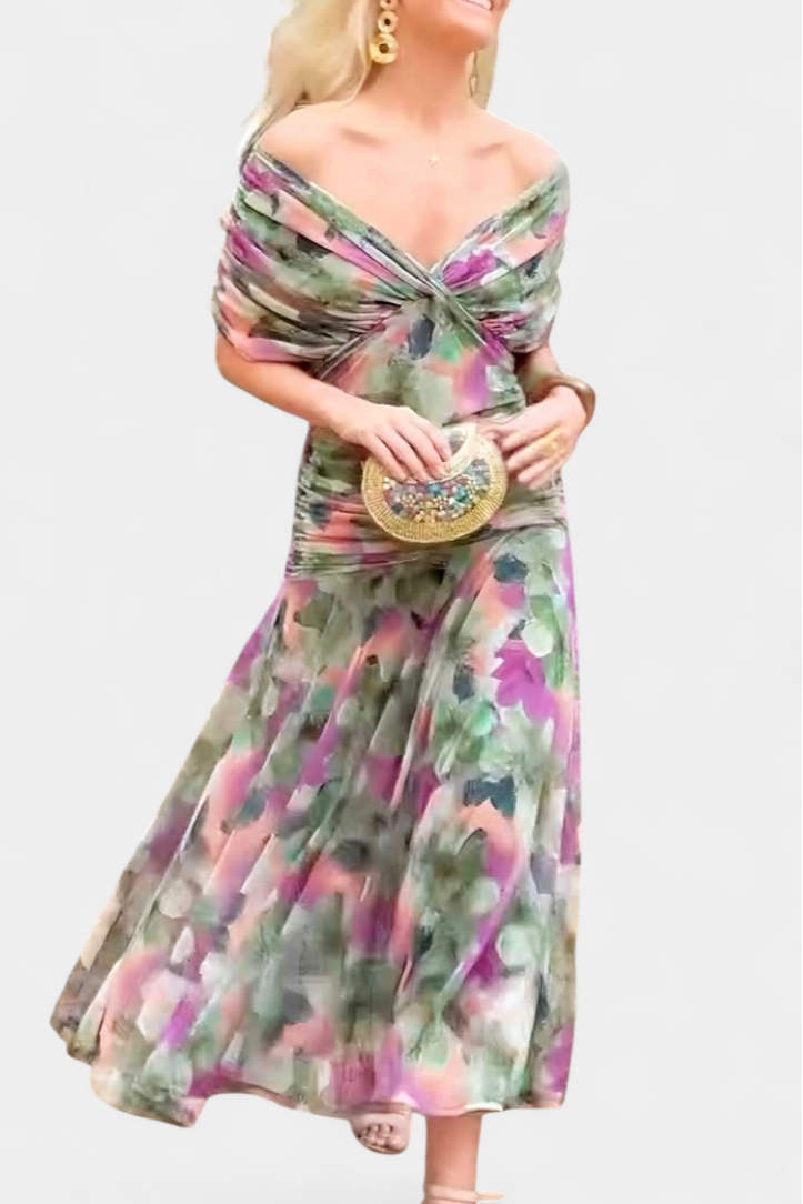 Women's Elegant Wedding Guest Off Shoulder Dress | Maxi