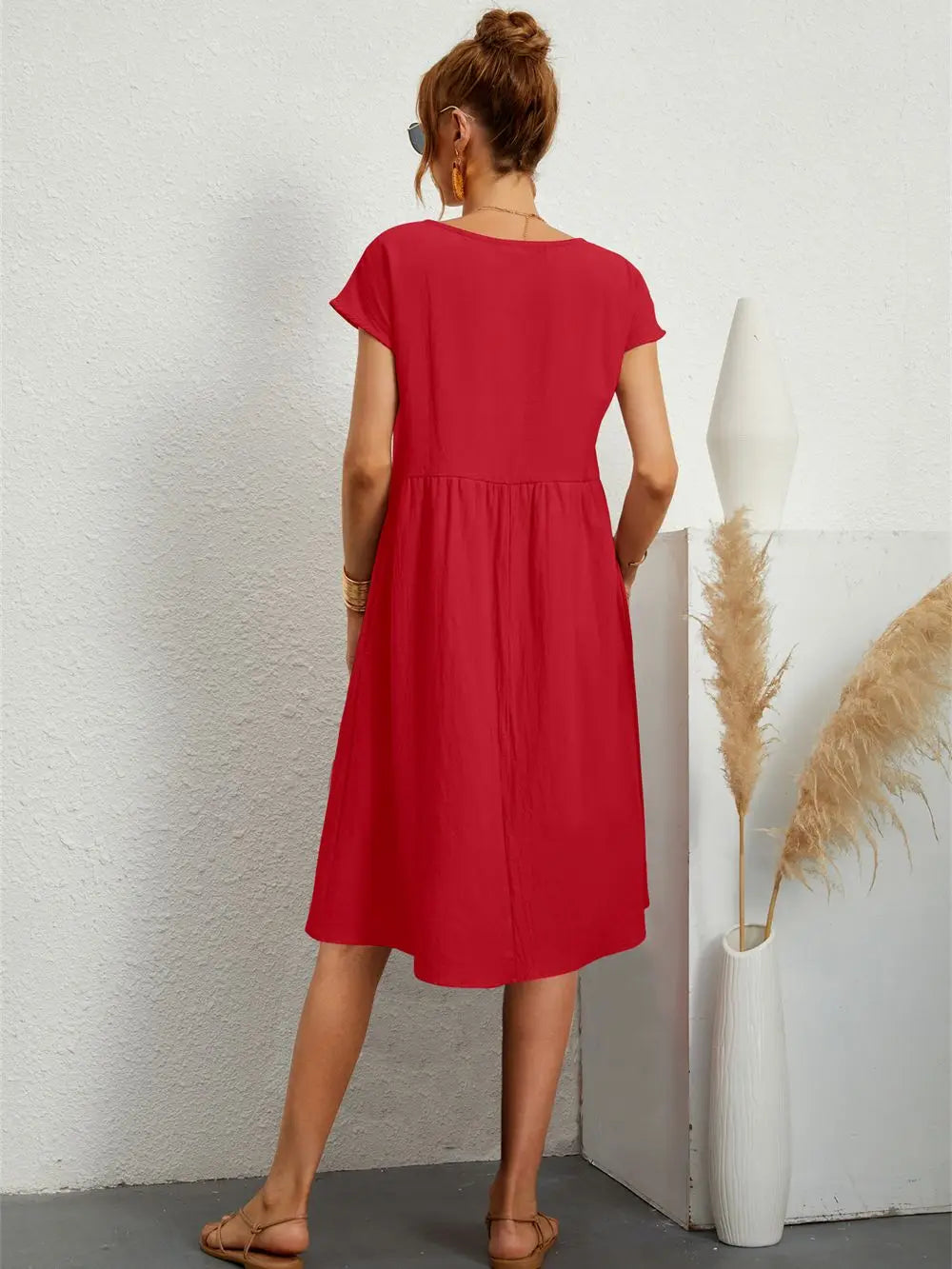 Women's Casual Boho A-Line Dress with Pocket | Midi