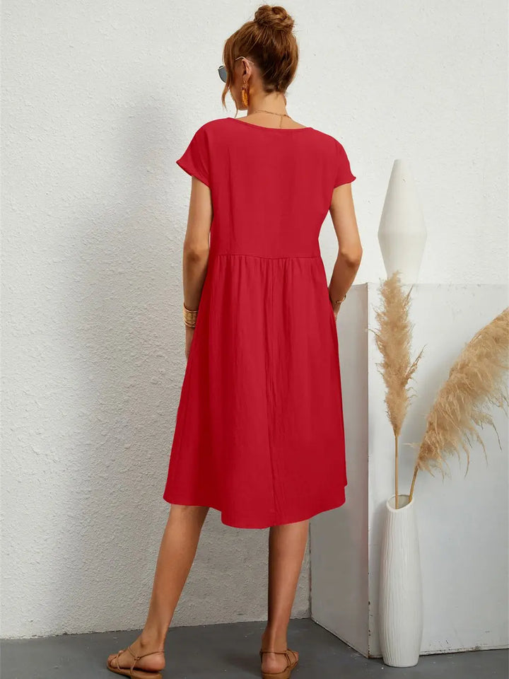 Women's Casual Boho A-Line Dress with Pocket | Midi