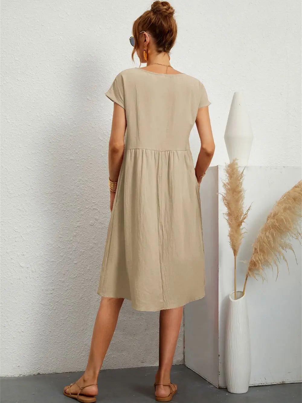 Women's Casual Boho A-Line Dress with Pocket | Midi