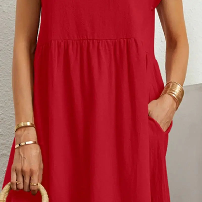 Women's Casual Boho A-Line Dress with Pocket | Midi