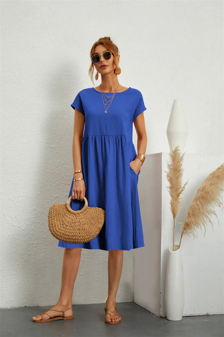 Women's Casual Boho A-Line Dress with Pocket | Midi