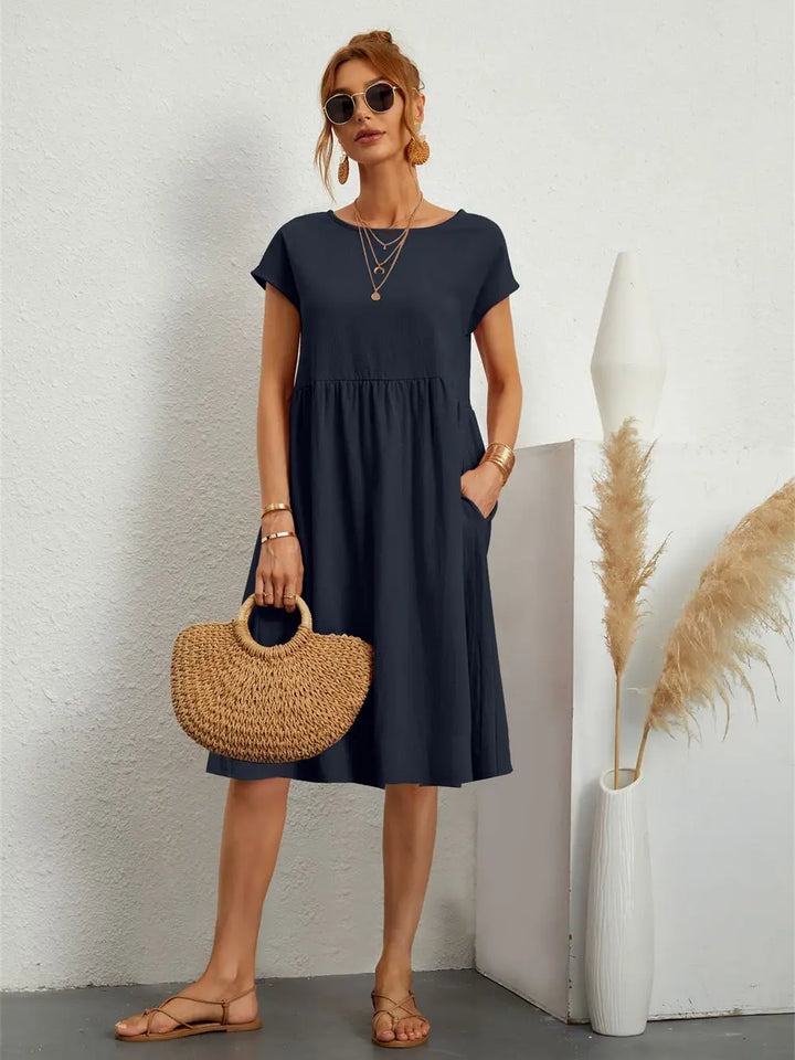 Women's Casual Boho A-Line Dress with Pocket | Midi