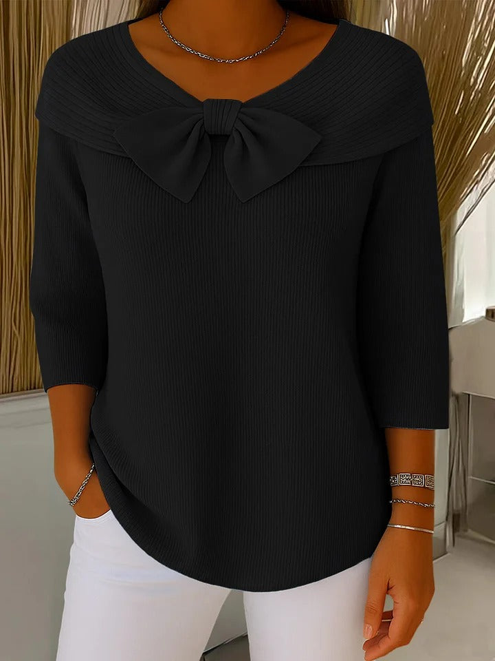 Women's Elegant Bow Tie Detail Winter Sweater | 3/4 Sleeve