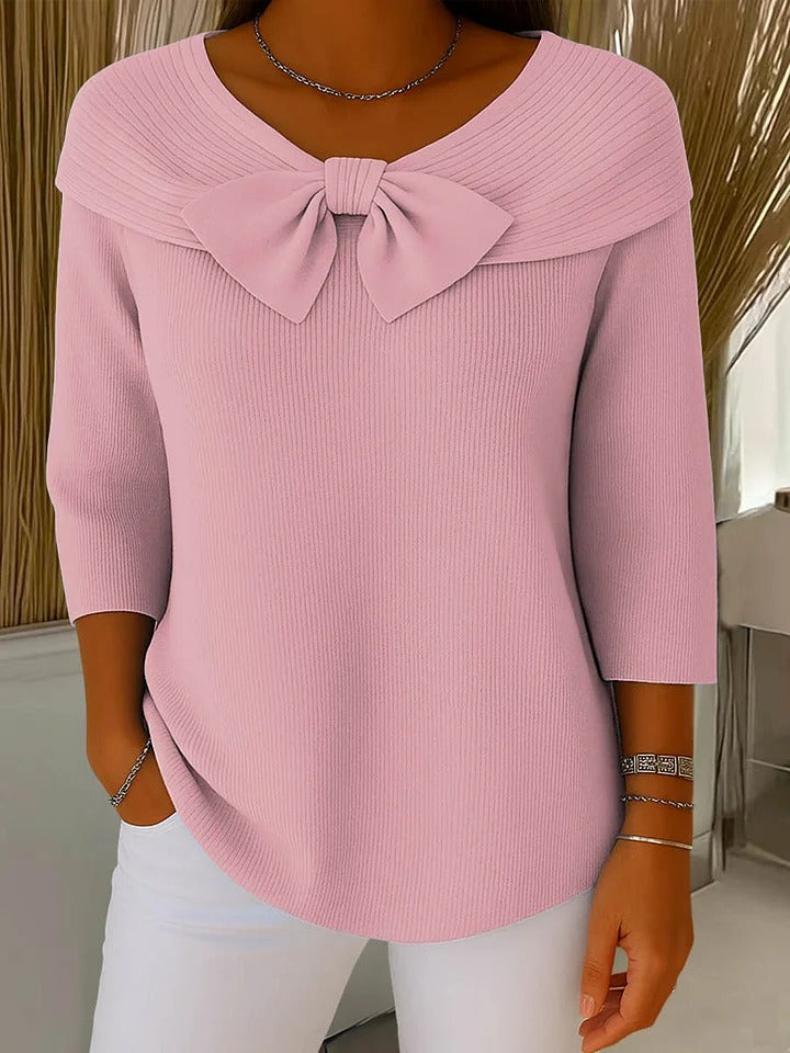 Women's Elegant Bow Tie Detail Winter Sweater | 3/4 Sleeve