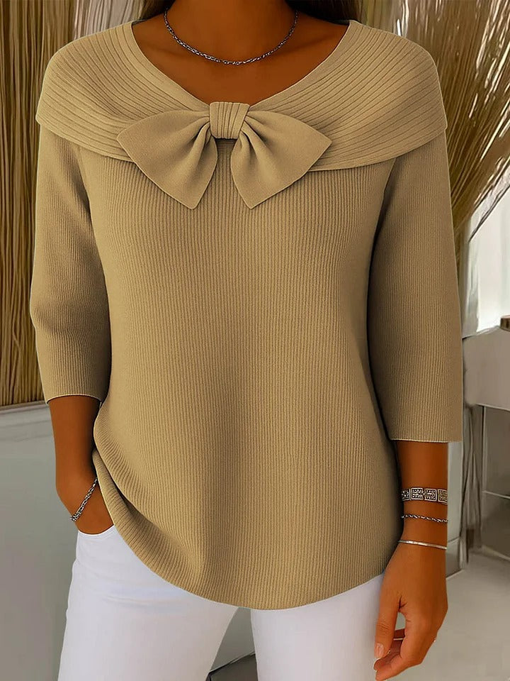Women's Elegant Bow Tie Detail Winter Sweater | 3/4 Sleeve