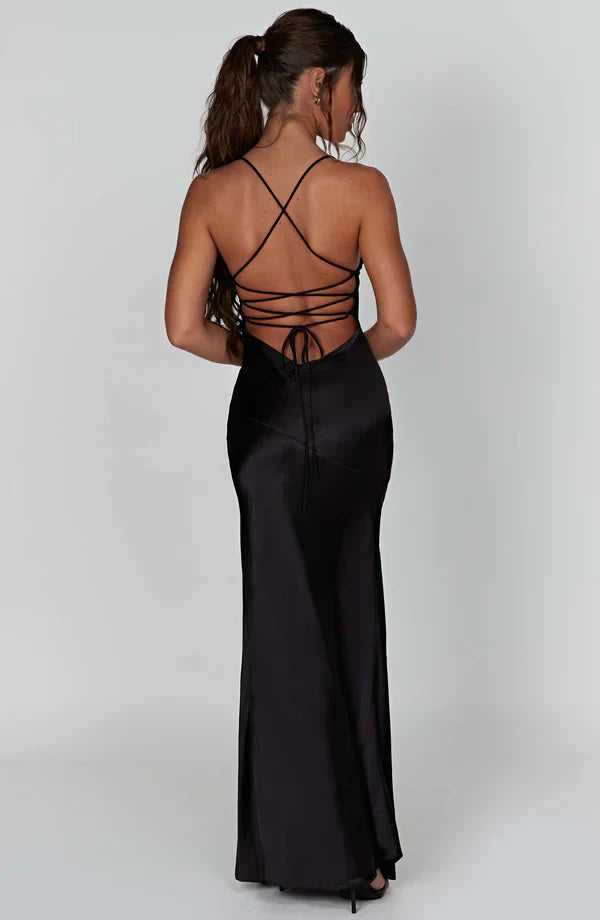Women's Elegant V Neck Evening Dress With Slit | Maxi