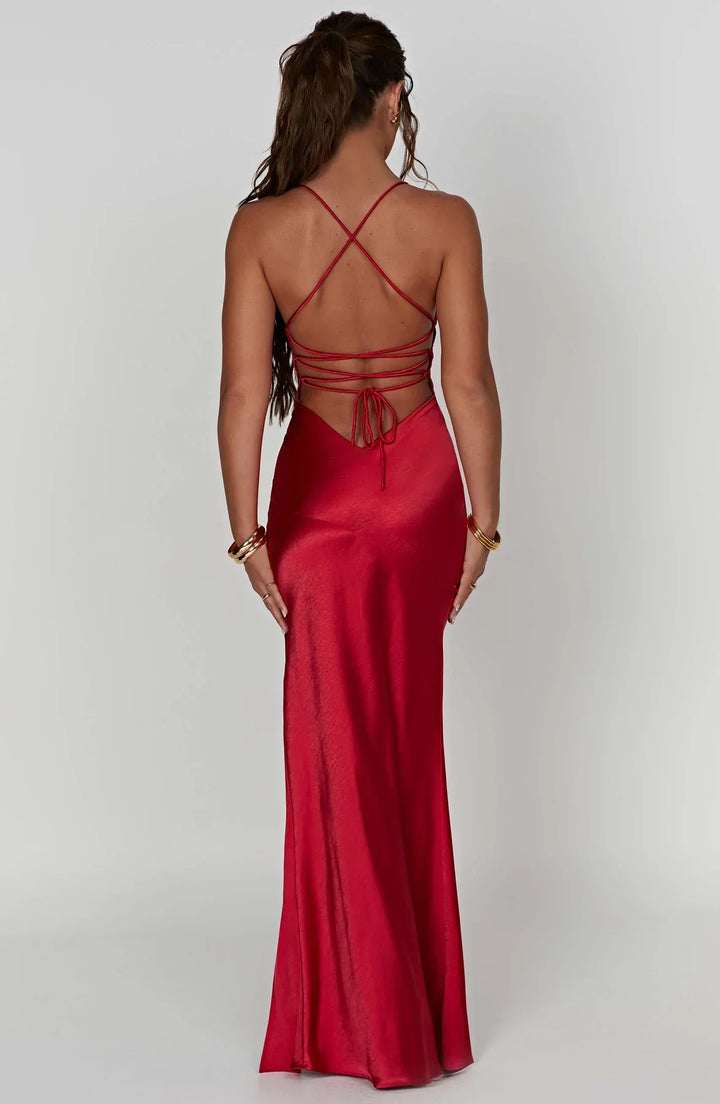 Women's Elegant V Neck Evening Dress With Slit | Maxi