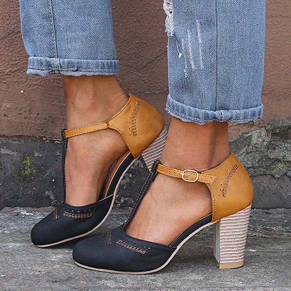 Women's Casual T-Strap Buckle Closure High Heels | Orthopedic