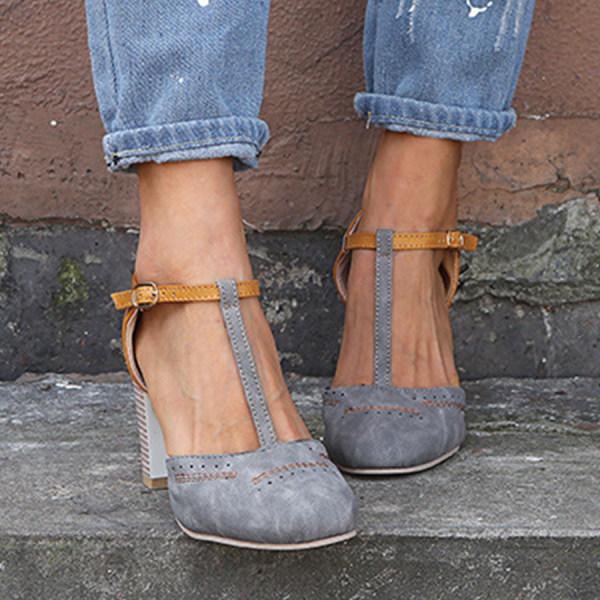 Women's Casual T-Strap Buckle Closure High Heels | Orthopedic