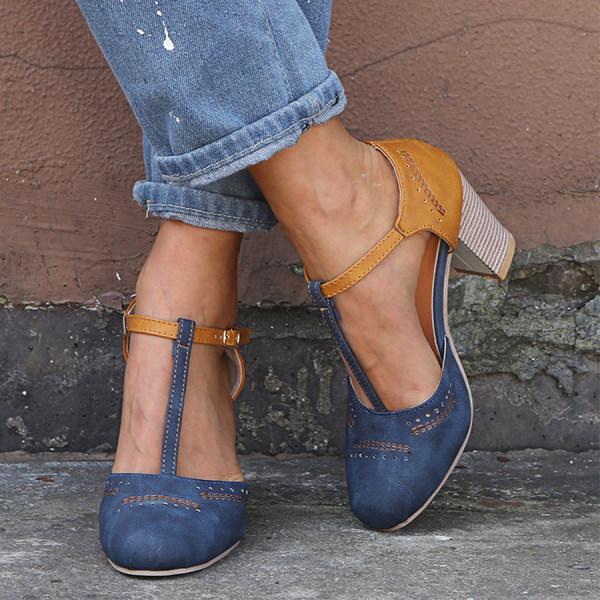 Women's Casual T-Strap Buckle Closure High Heels | Orthopedic