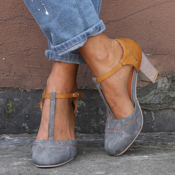 Women's Casual T-Strap Buckle Closure High Heels | Orthopedic