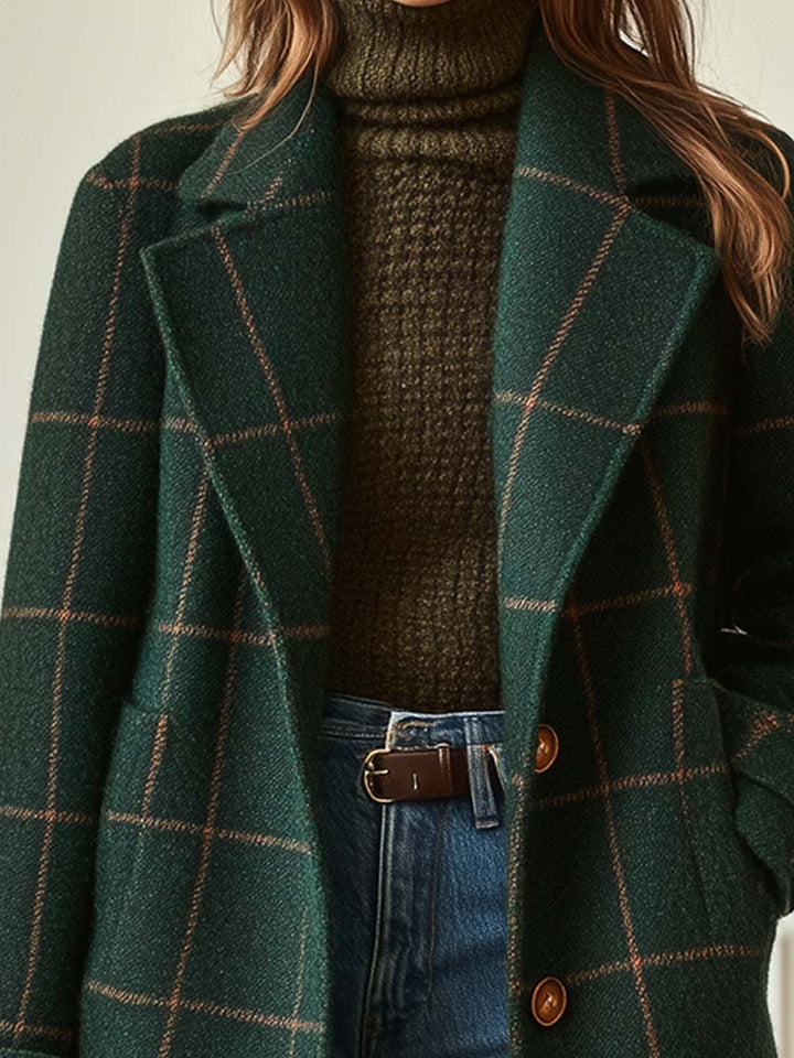 Women's Elegant Checkered Winter Coat | Longline