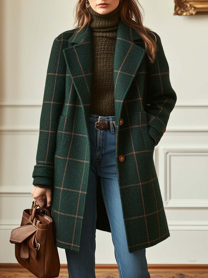 Women's Elegant Checkered Winter Coat | Longline