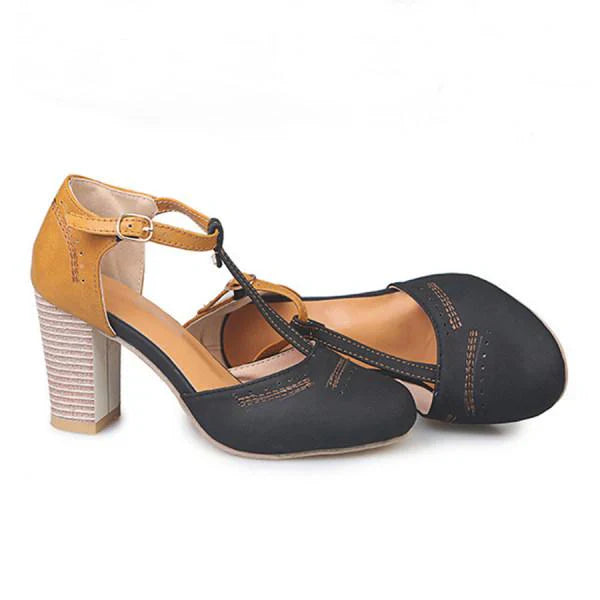 Women's Casual T-Strap Buckle Closure High Heels | Orthopedic