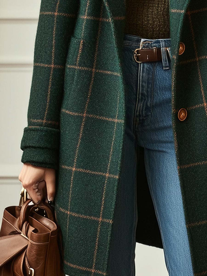 Women's Elegant Checkered Winter Coat | Longline