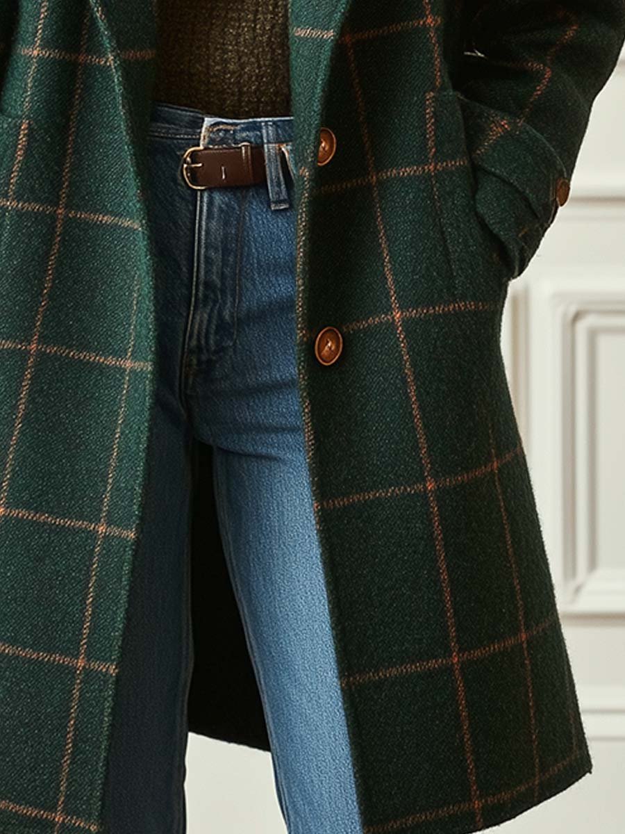 Women's Elegant Checkered Winter Coat | Longline