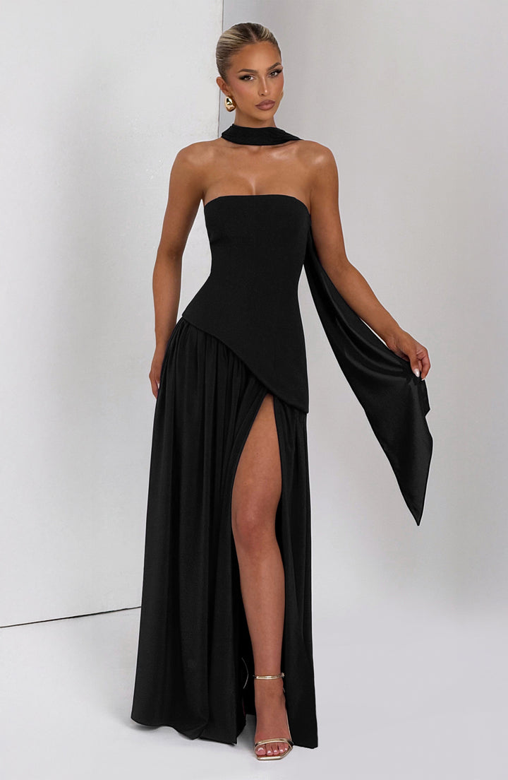 Women's Wedding Guest Strapless Dress with Slit | Maxi