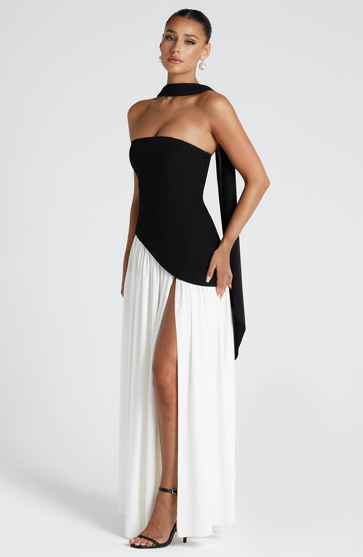 Women's Wedding Guest Strapless Dress with Slit | Maxi