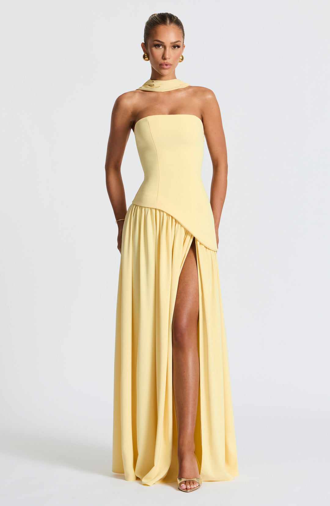 Women's Wedding Guest Strapless Dress with Slit | Maxi
