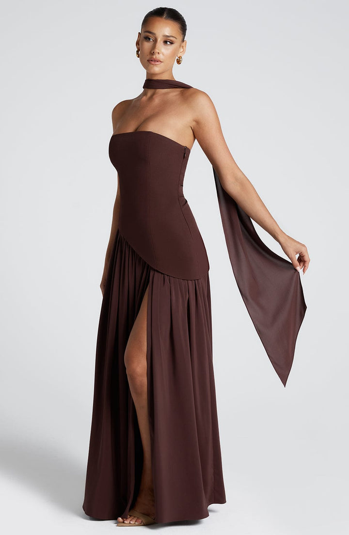 Women's Wedding Guest Strapless Dress with Slit | Maxi