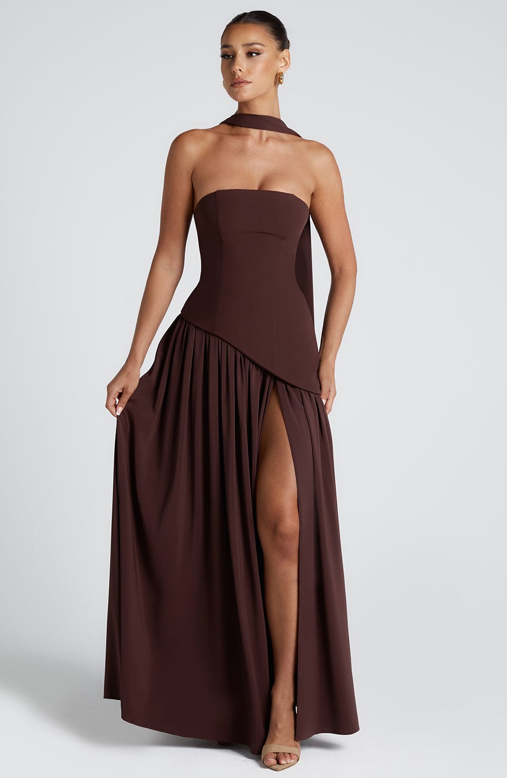 Women's Wedding Guest Strapless Dress with Slit | Maxi