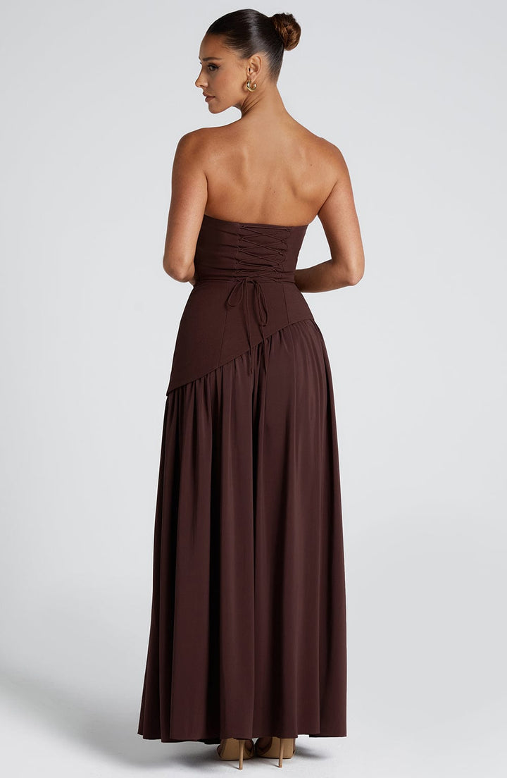 Women's Wedding Guest Strapless Dress with Slit | Maxi
