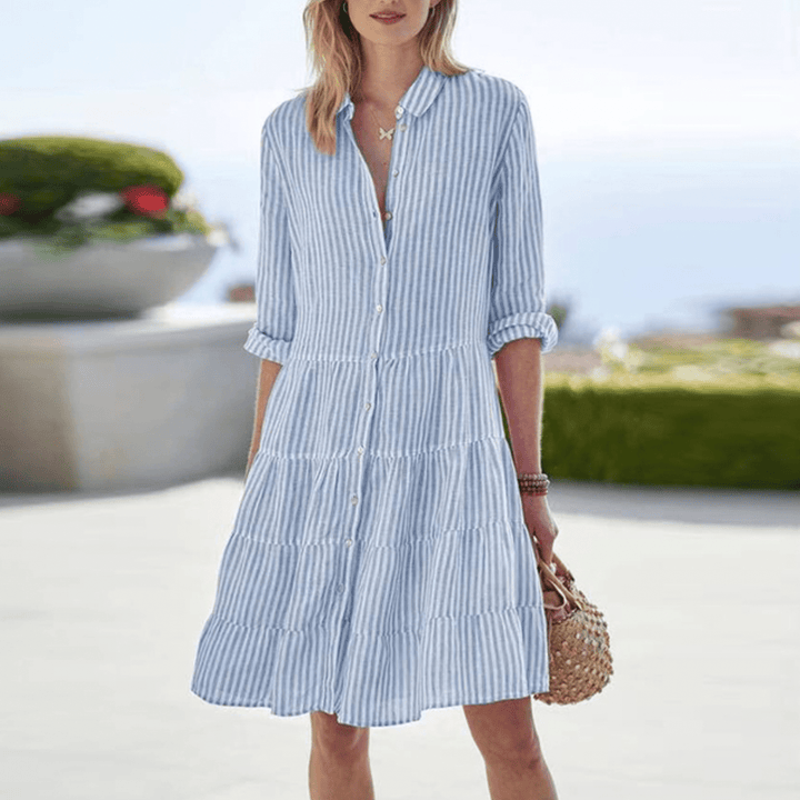 Women's Summer Flowy Striped Button Up Flared Dress | Mini