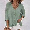 Women's Relaxed Fit V-Neck Button-Up Blouse | Long Sleeves