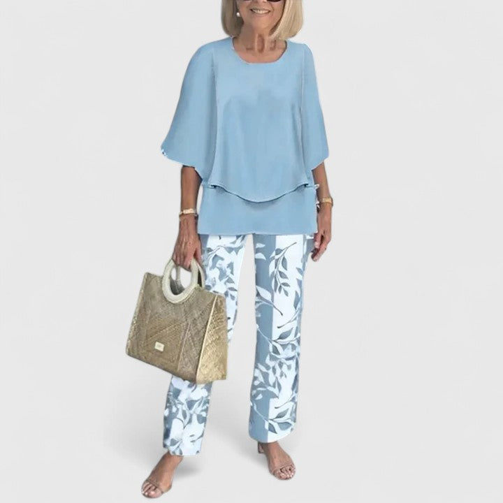 Women's Elegant Summer Loose Blouse and Printed Trouser Set | Two Piece