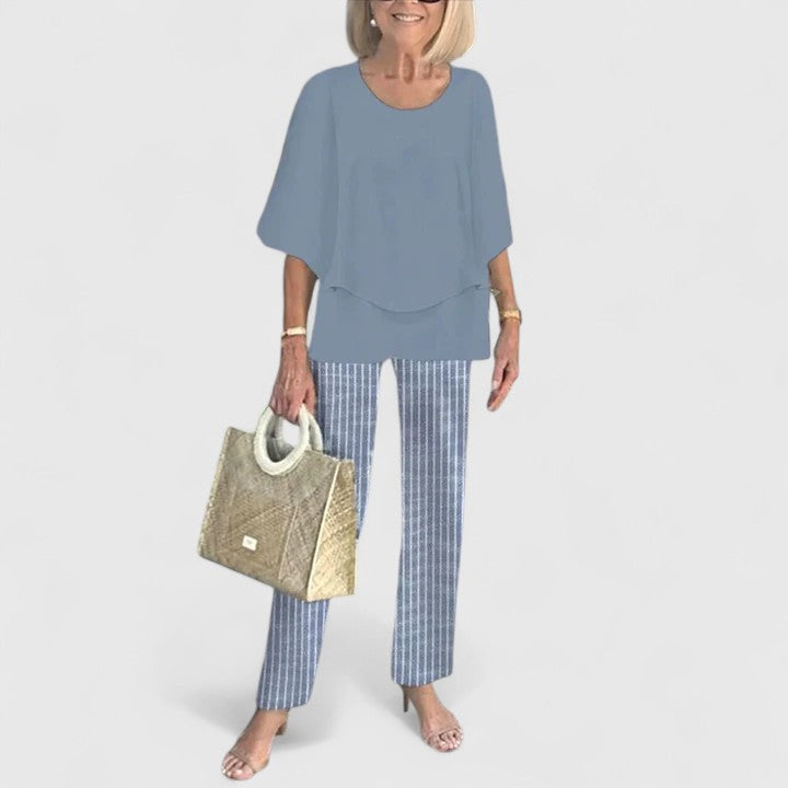 Women's Elegant Summer Loose Blouse and Printed Trouser Set | Two Piece