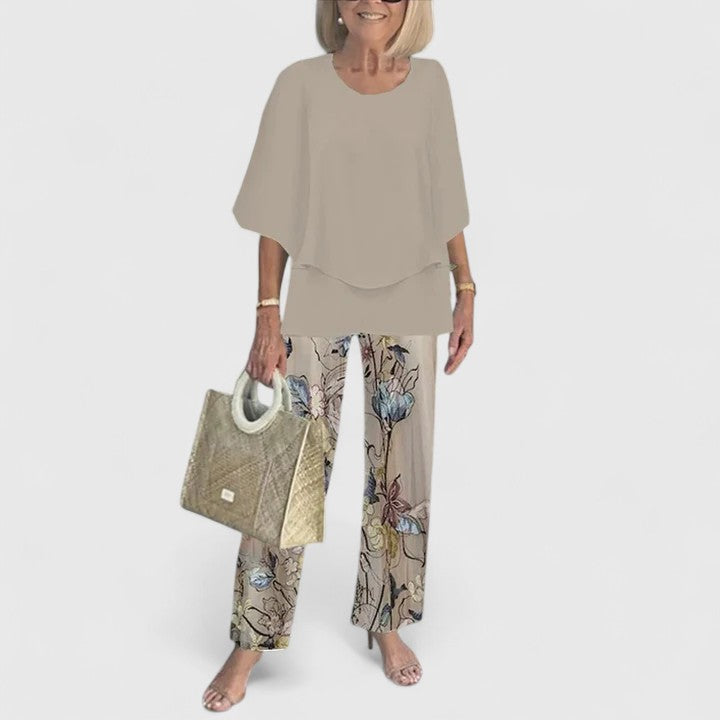 Women's Elegant Summer Loose Blouse and Printed Trouser Set | Two Piece