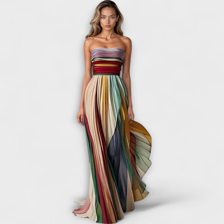 Women's Pleated Colorful Strapless Wedding Guest Dress | Maxi