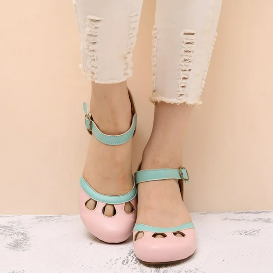 Women's Casual Low Block Heel Buckle Strap Sandals | Orthopedic