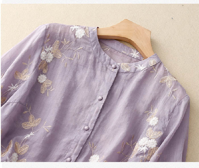 Women's Vintage Floral Layered Button Up Blouse | Three Quarter Sleeves
