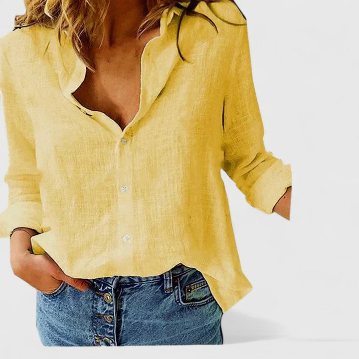 Women's Loose Fit Button Down Collared Shirt | Long Sleeves